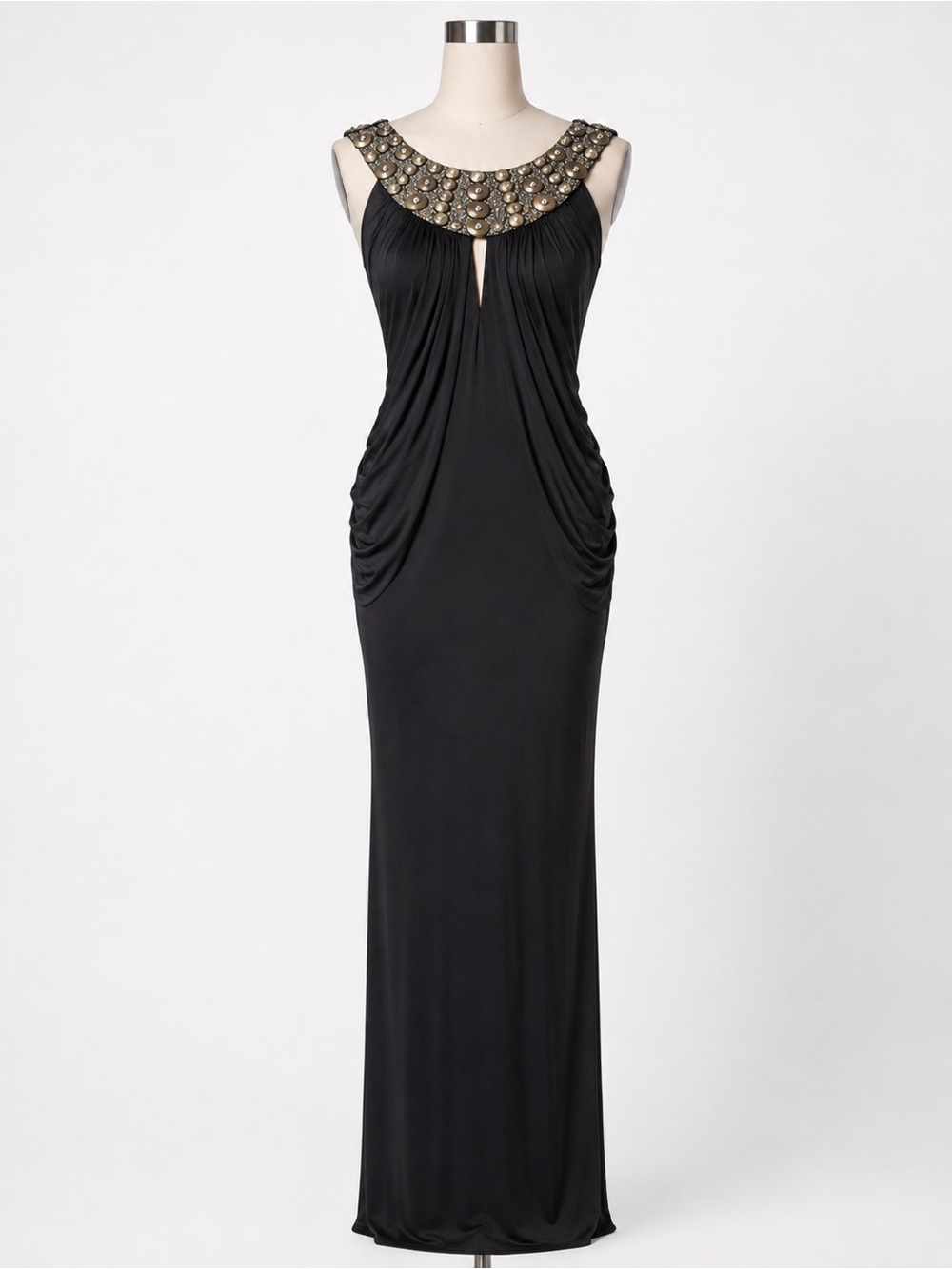 Marc Bouwer Black Maxi Dress with Beaded Gold Collar